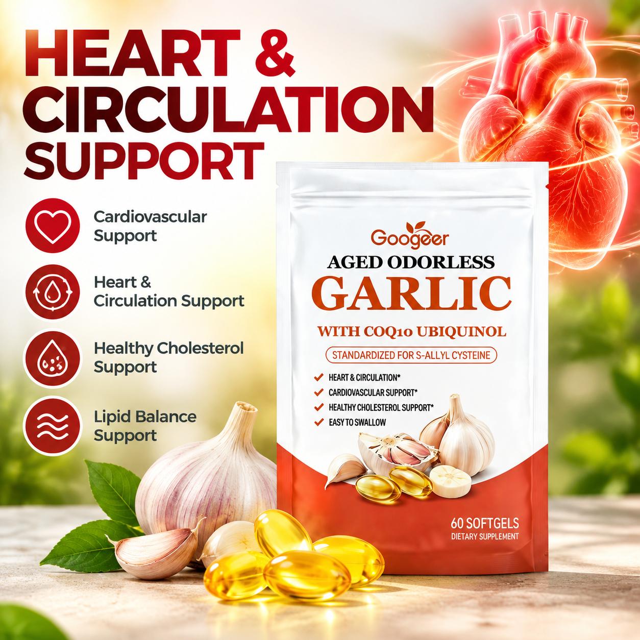 Coq10 Ubiquinol Softgel - แคปซูลนิ่มกระเทียมสกัดจากธรรมชาติ ไม่มีกลิ่น ช่วยส่งเสริมสุขภาพหัวใจและหลอดเลือด สมดุลระบบภูมิคุ้มกัน และต้านอนุมูลอิสระ ประกอบด้วย