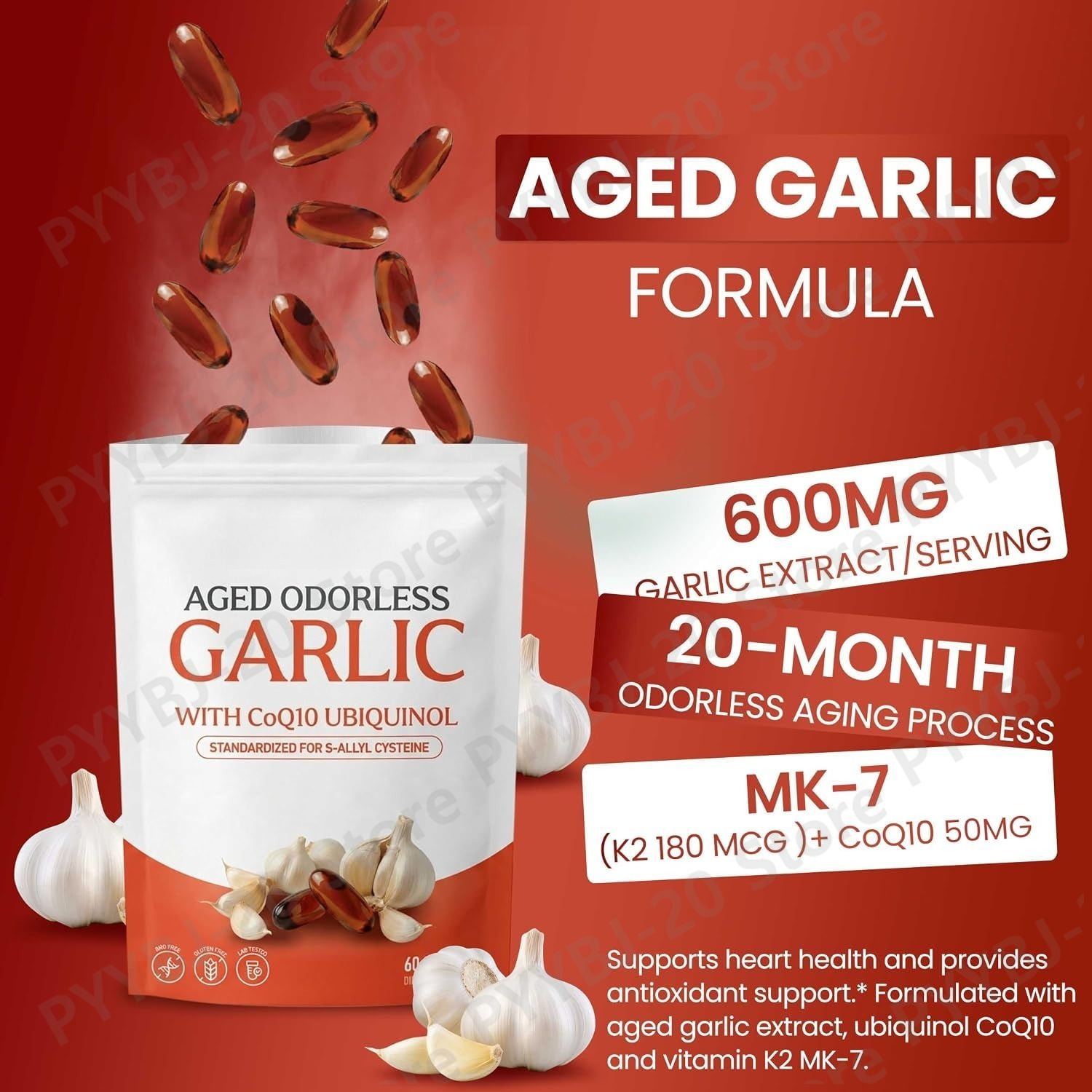 Coq10 Ubiquinol Softgel - แคปซูลนิ่มกระเทียมสกัดจากธรรมชาติ ไม่มีกลิ่น 60 แคปซูล - ผสม